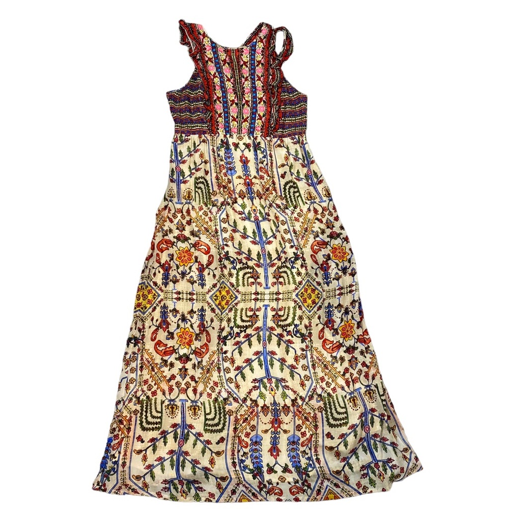 Vineet Bahl Anthropologie Valerie Embroidered Maxi Dress 10 Floral Boho Batik - Picture 2 of 16